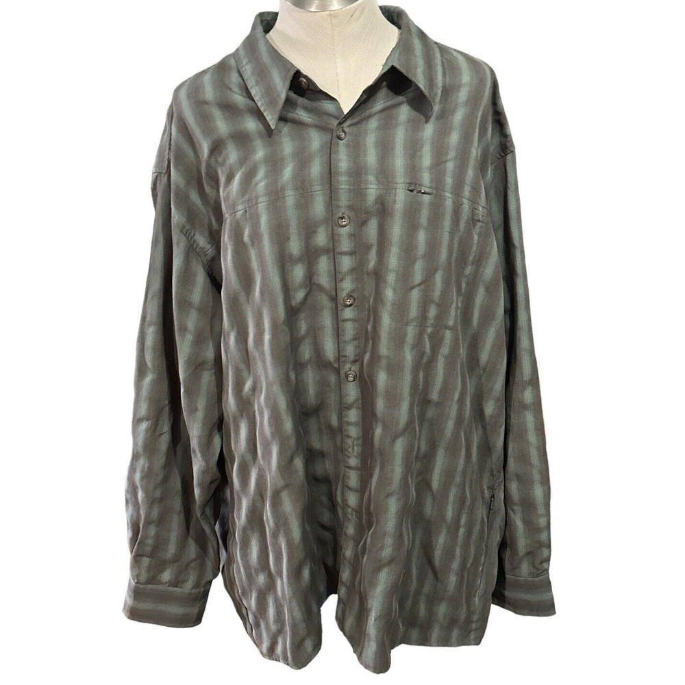 Quest‎ Mens Shirt Long Sleeve Green Plaid Hiking Outdoor Size 2XL EUC